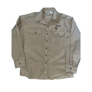 VTG Walls Tan Embroidered Fisherman Large Tall Button Up Outdoorsman Field Shirt